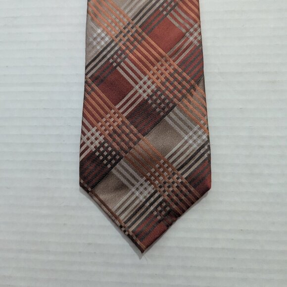 Balmain Paris Plaid Copper Tie 100% Silk - Picture 4 of 6